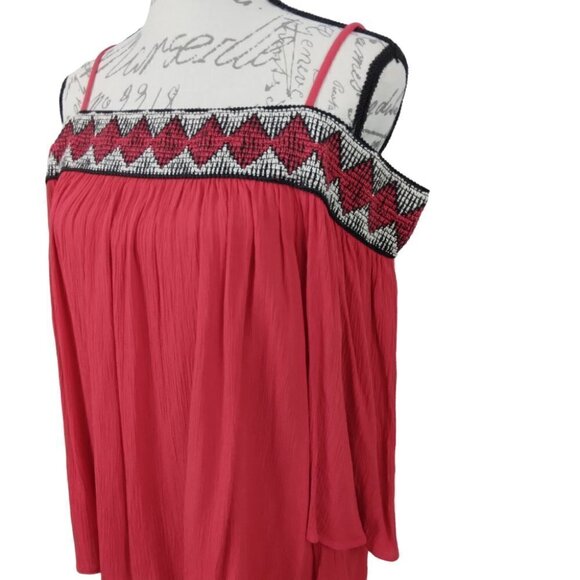 BCX | Red Elastic Off the Shoulder Short Sleeve Top |Size L - Picture 2 of 5